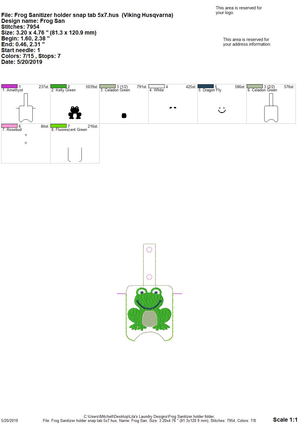 Frog Sanitizer Holder - DIGITAL Embroidery DESIGN