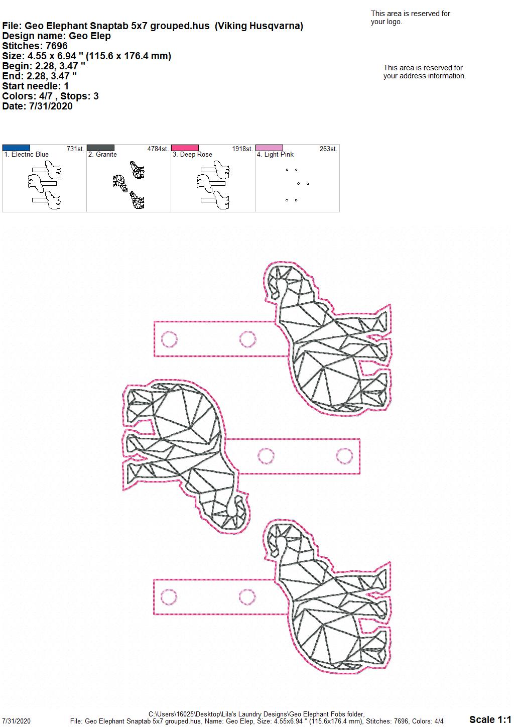 Geo Elephant Fobs - DIGITAL Embroidery DESIGN