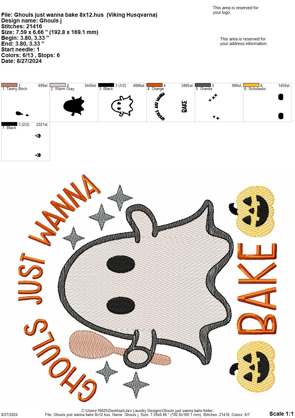 Ghouls Just Wanna Bake - 3 Sizes - Digital Embroidery Design