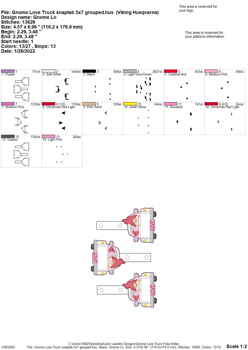Gnome Love Truck Fobs - DIGITAL Embroidery DESIGN