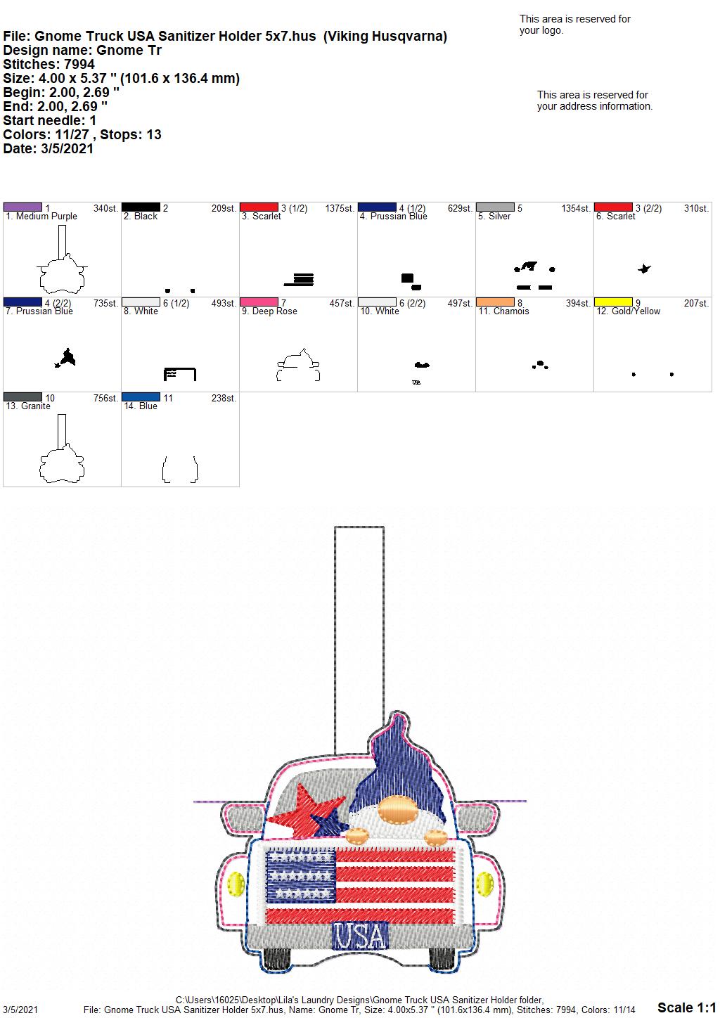 Gnome Truck USA Sanitizer Holder - DIGITAL Embroidery DESIGN