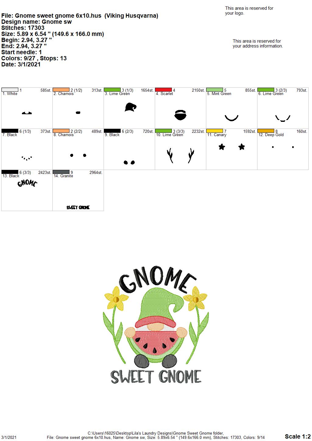 Gnome Sweet Gnome - 3 sizes- Digital Embroidery Design