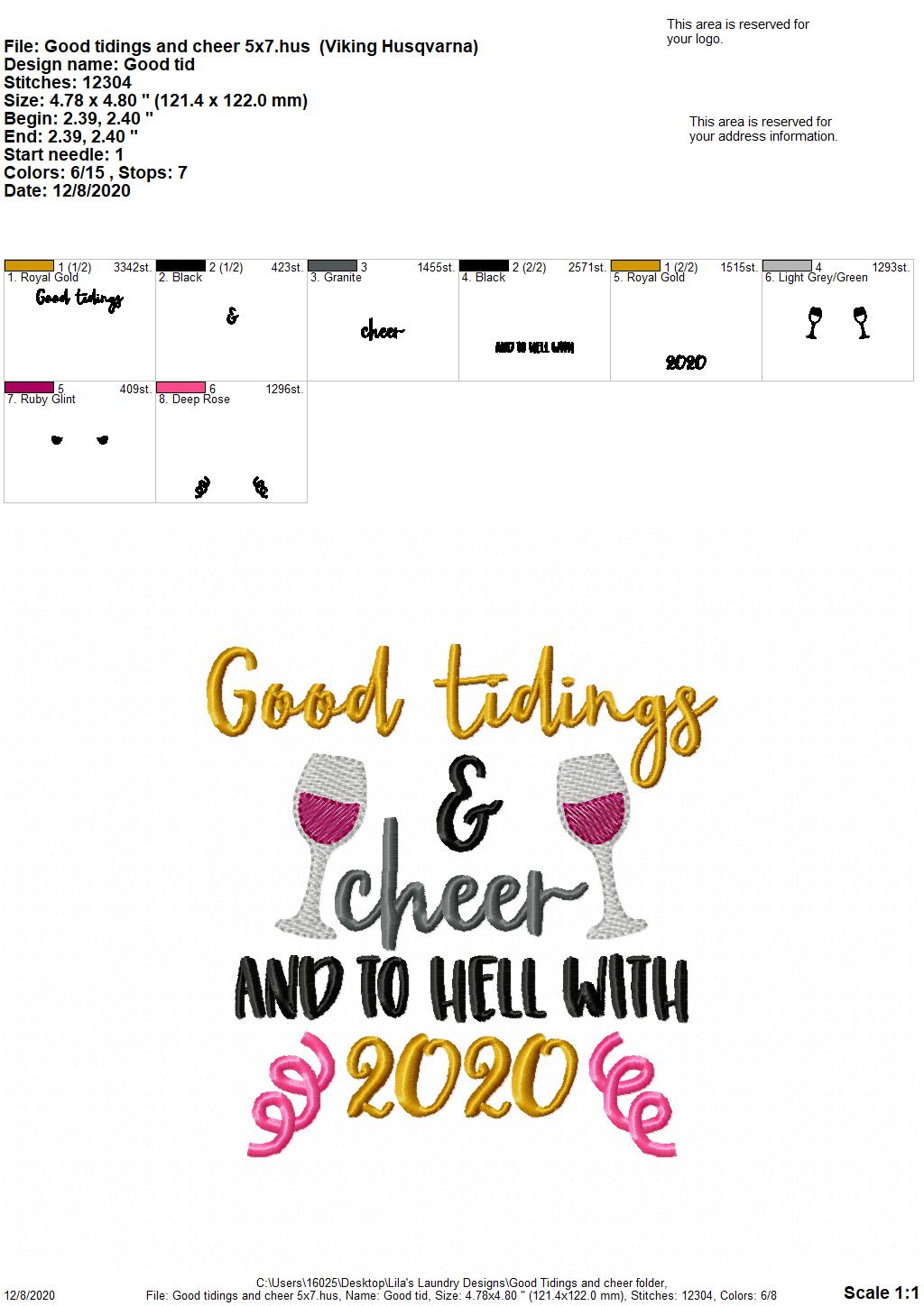 Good Tidings and Cheer - 2 sizes - Digital Embroidery Design