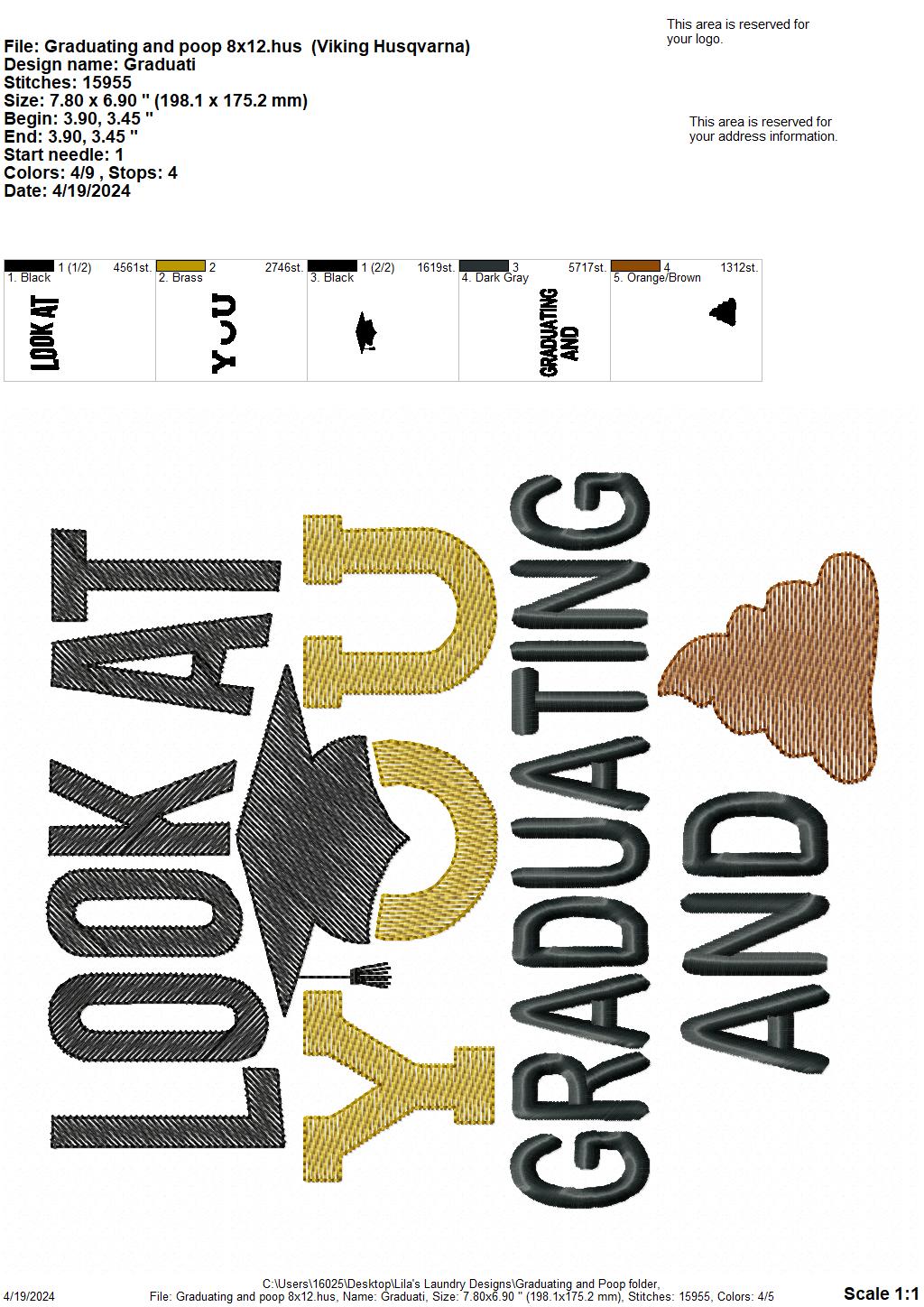 Graduation and Poop - 4 Sizes - Digital Embroidery Design
