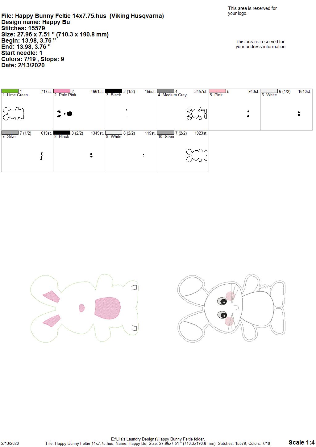 Happy Bunny Felties - 5 sizes - Digital Embroidery Design