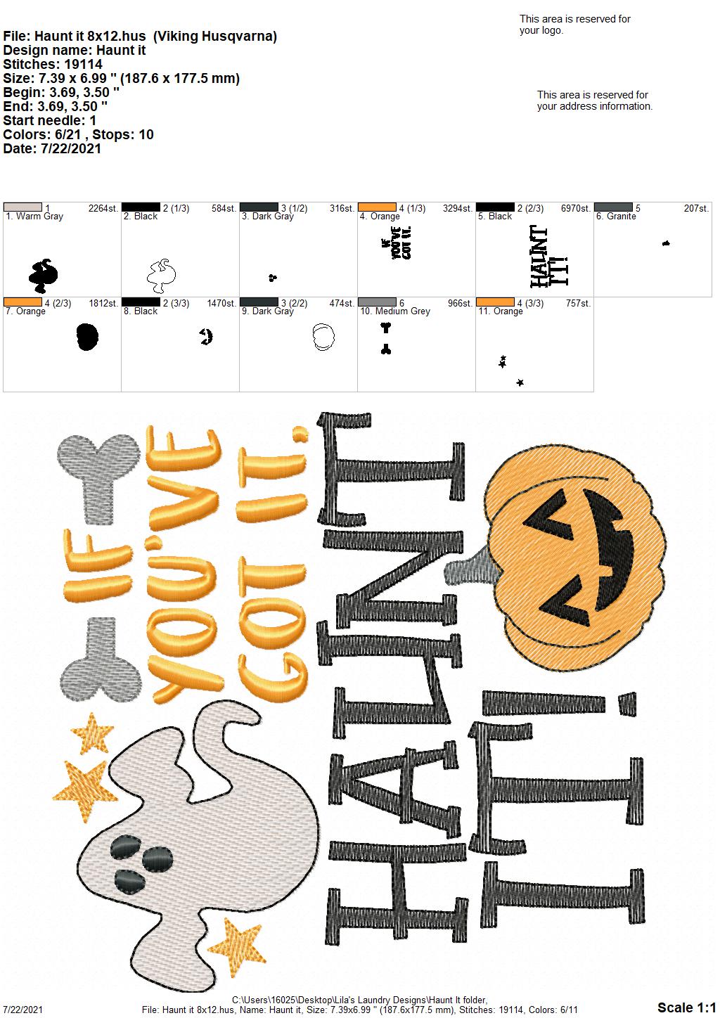 Haunt It - 3 sizes- Digital Embroidery Design