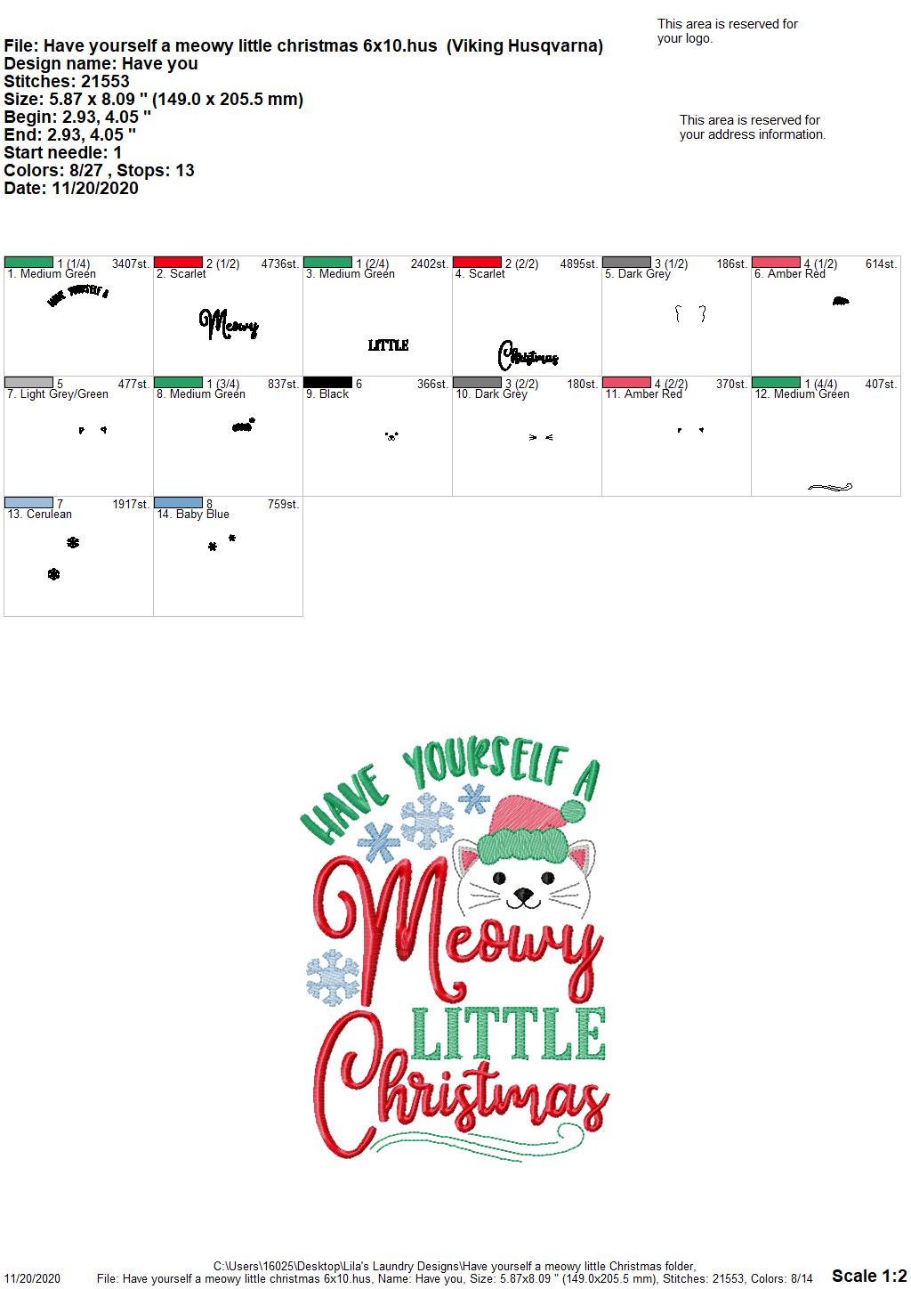 Have Yourself a Meowy Little Christmas - 2 Sizes - Digital Embroidery Design