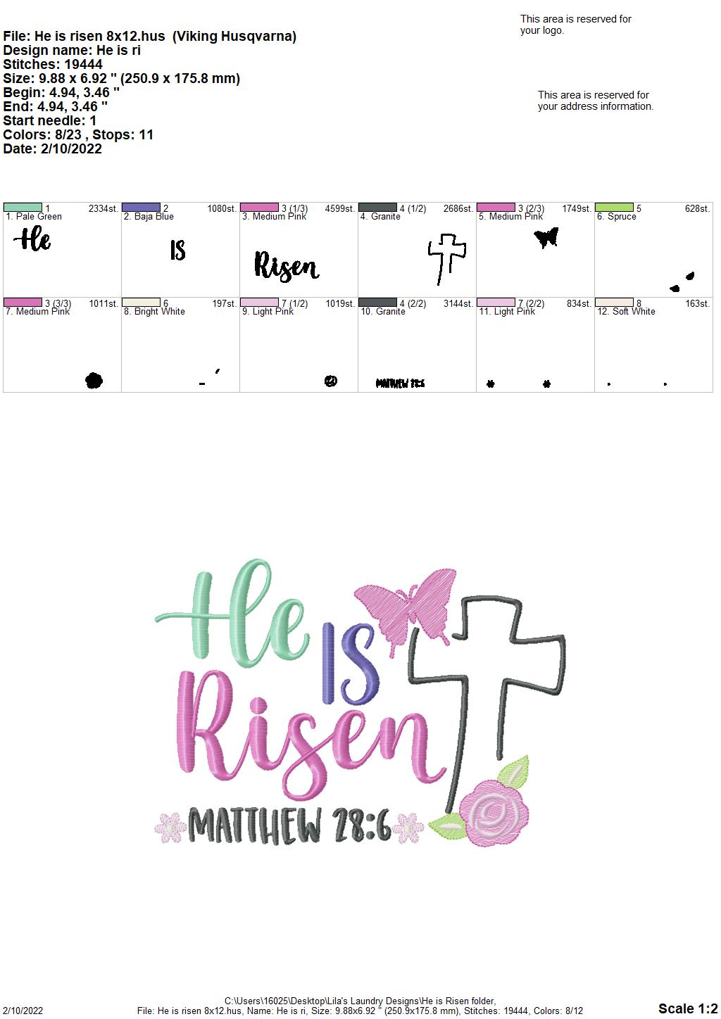 He is Risen - 3 sizes- Digital Embroidery Design