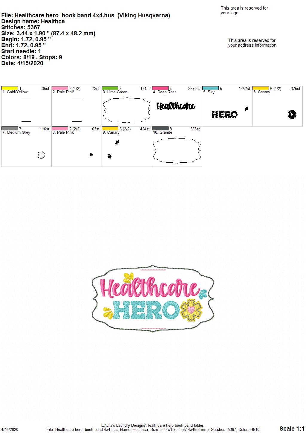Healthcare Hero Book Band - Digital Embroidery Design
