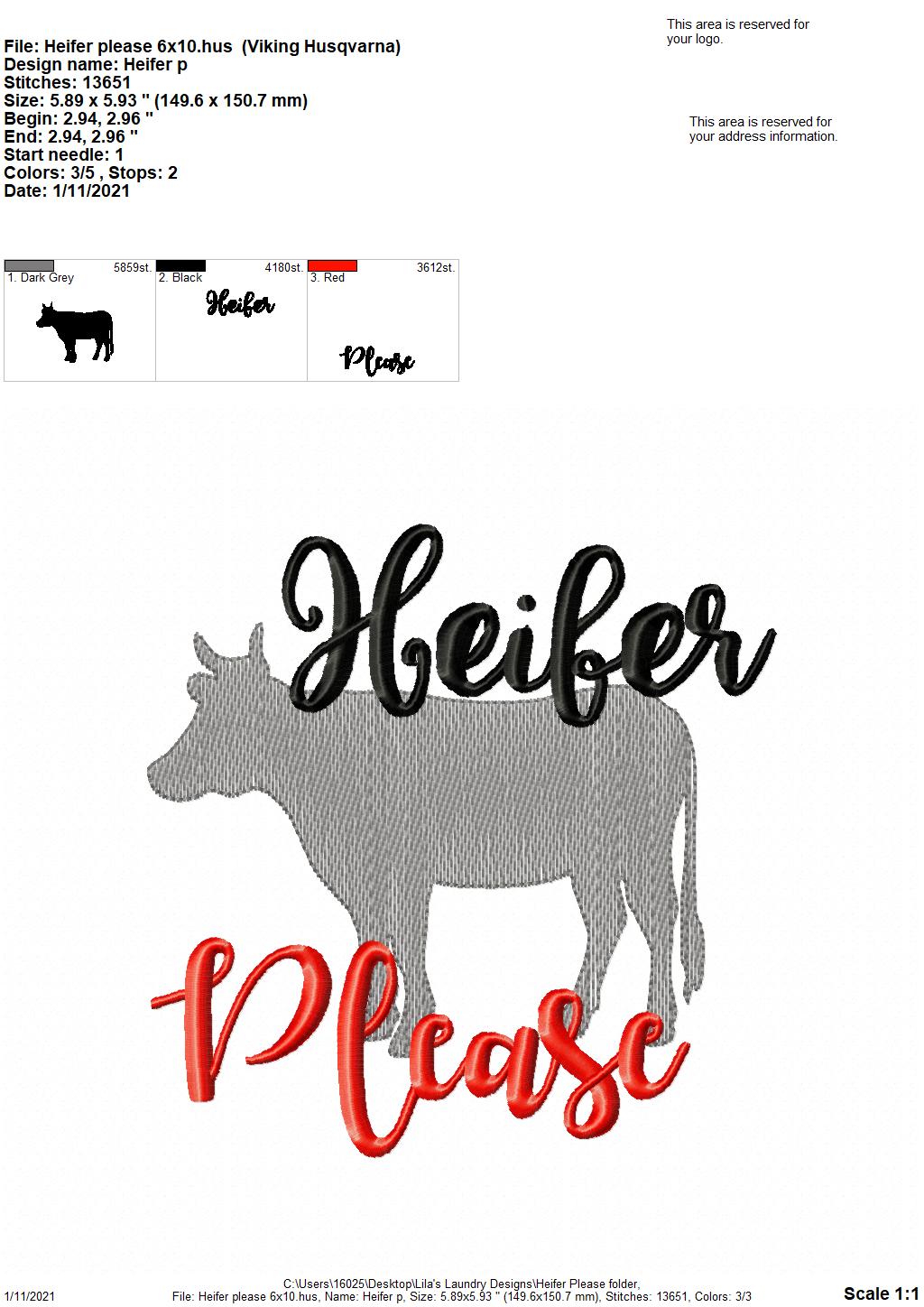 Heifer Please - 2 sizes- Digital Embroidery Design