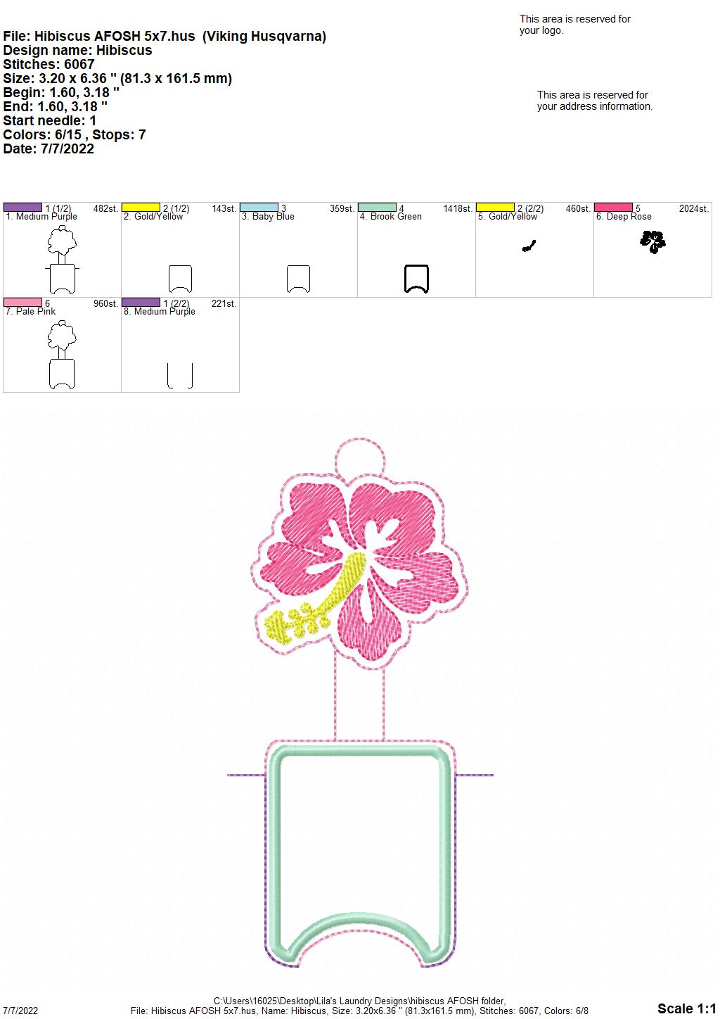 Hibiscus Applique Fold Over Sanitizer Holder 5x7- DIGITAL Embroidery DESIGN