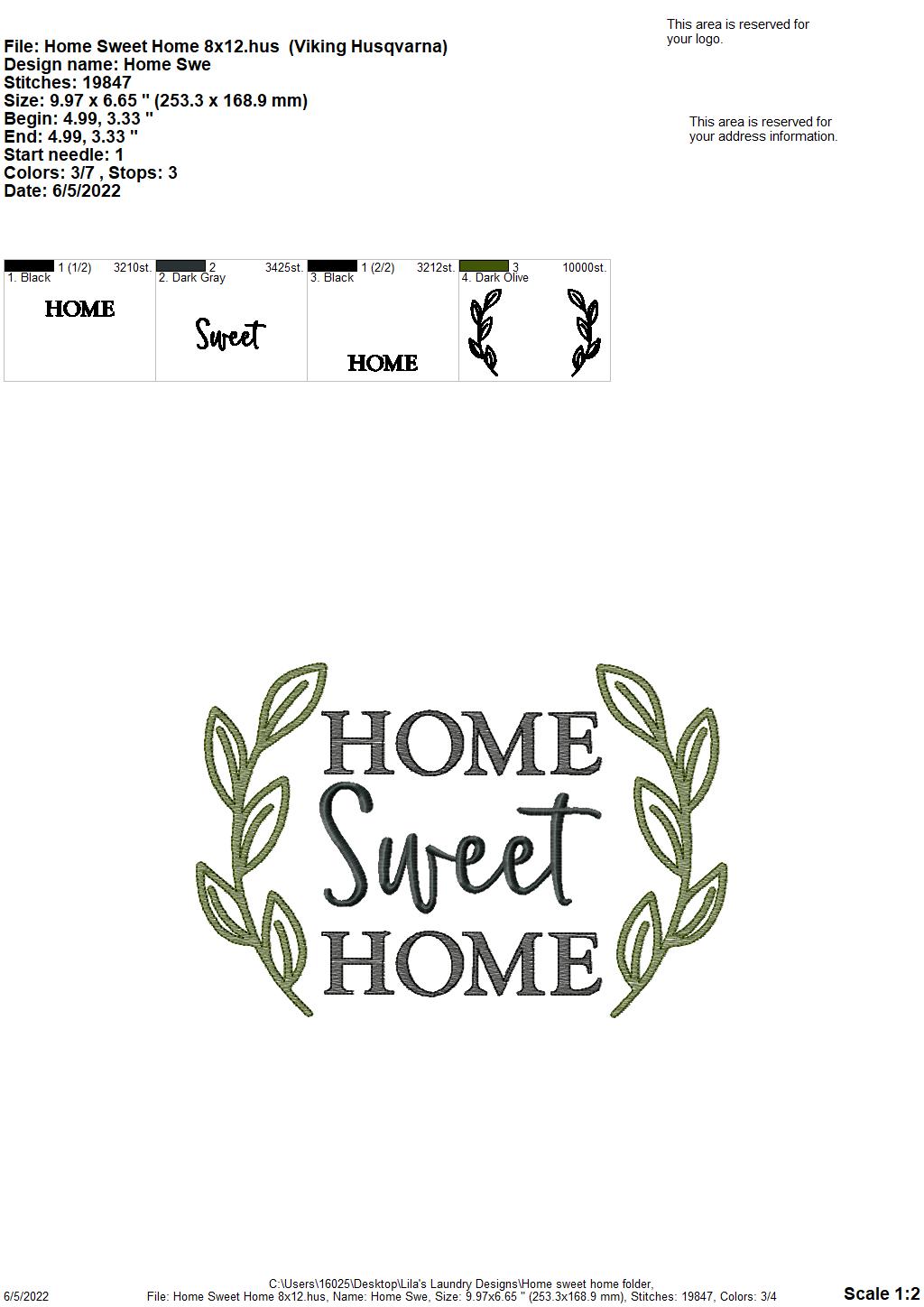 Home Sweet Home - 3 sizes- Digital Embroidery Design