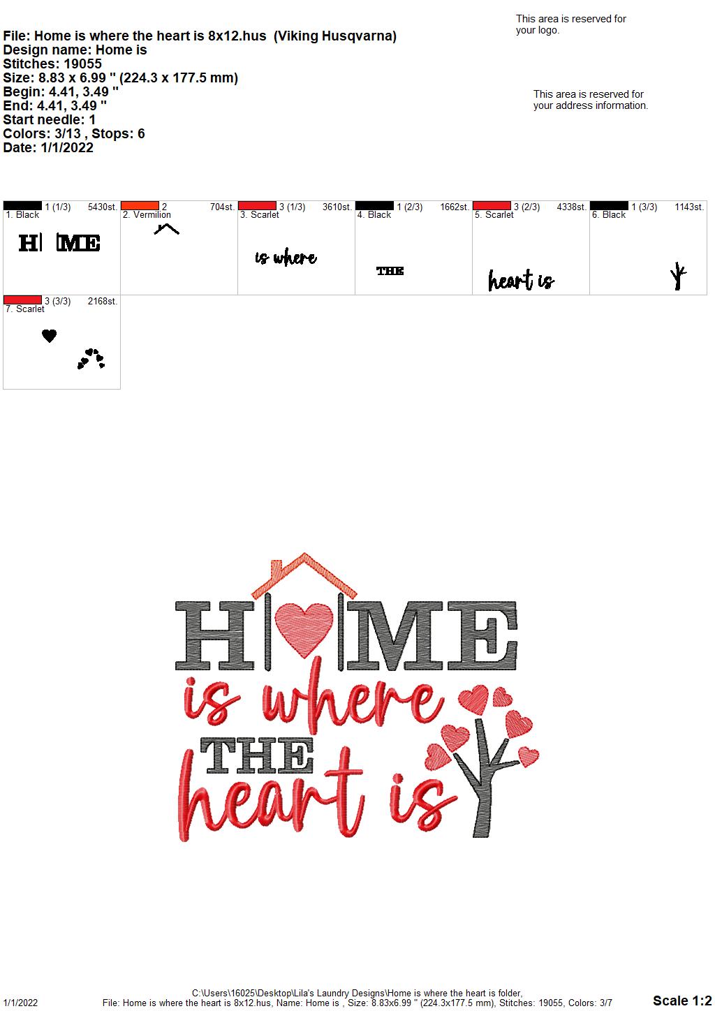 Home is Where the Heart Is - 4 sizes- Digital Embroidery Design