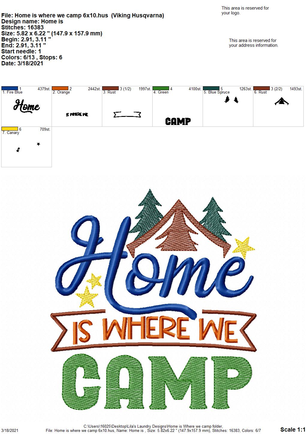 Home is Where we Camp- 3 sizes- Digital Embroidery Design