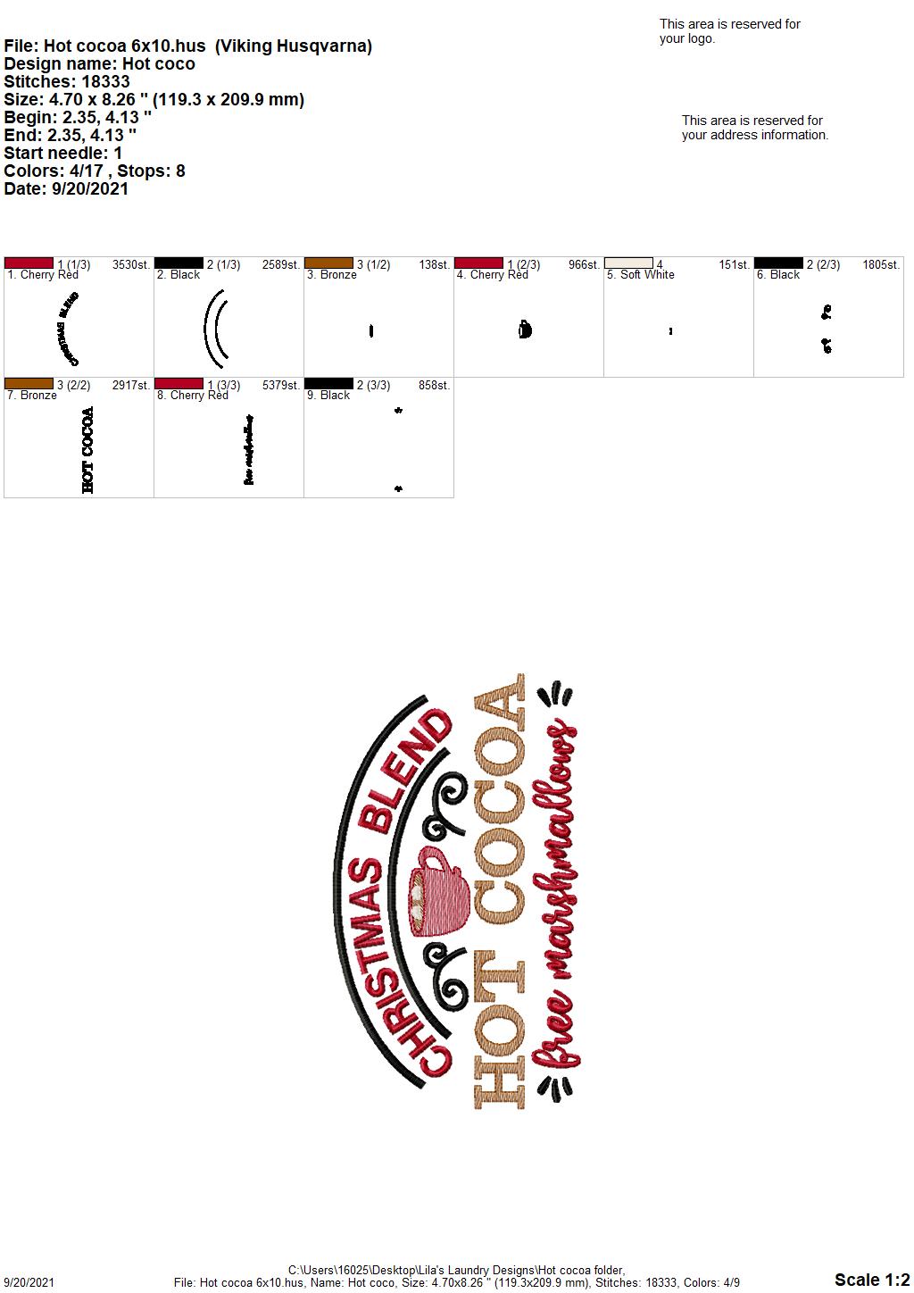Hot Cocoa - 3 sizes- Digital Embroidery Design