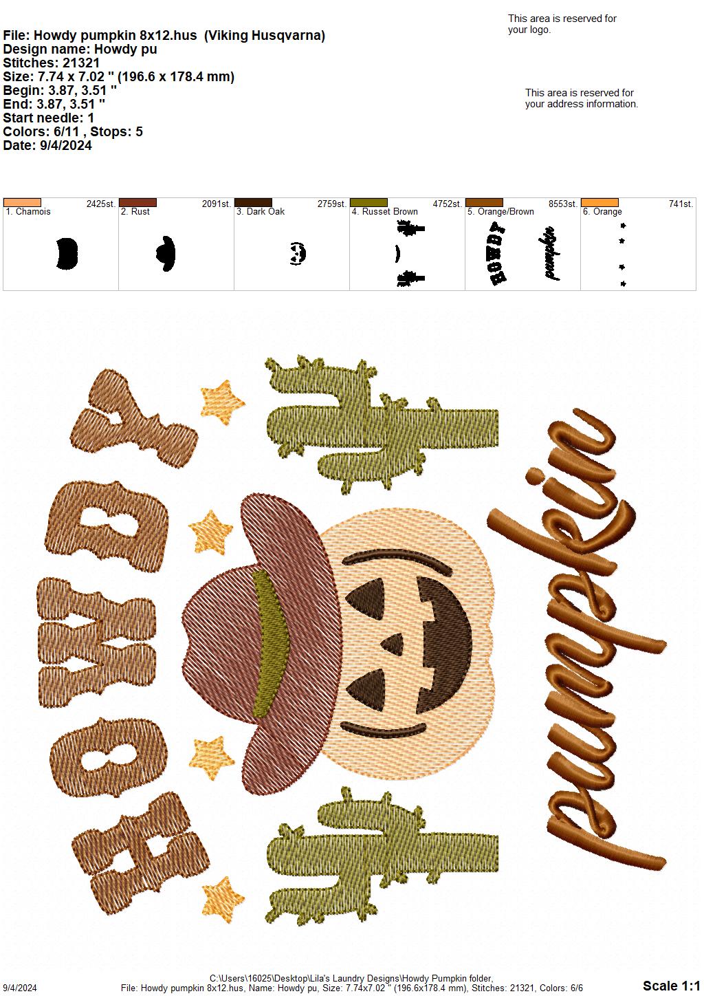 Howdy Pumpkin - 3 Sizes - Digital Embroidery Design