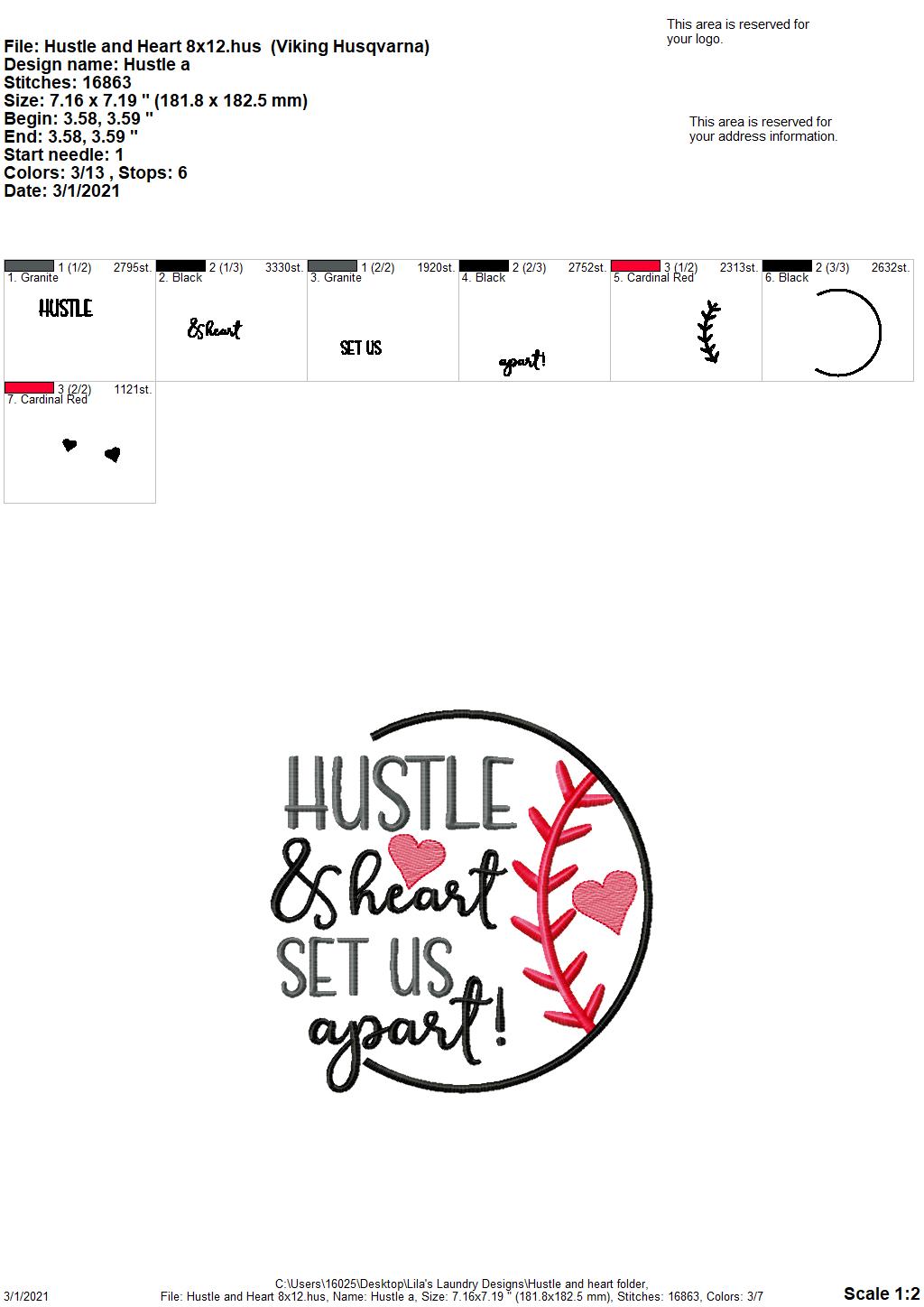 Hustle and Heart - 4 sizes- Digital Embroidery Design