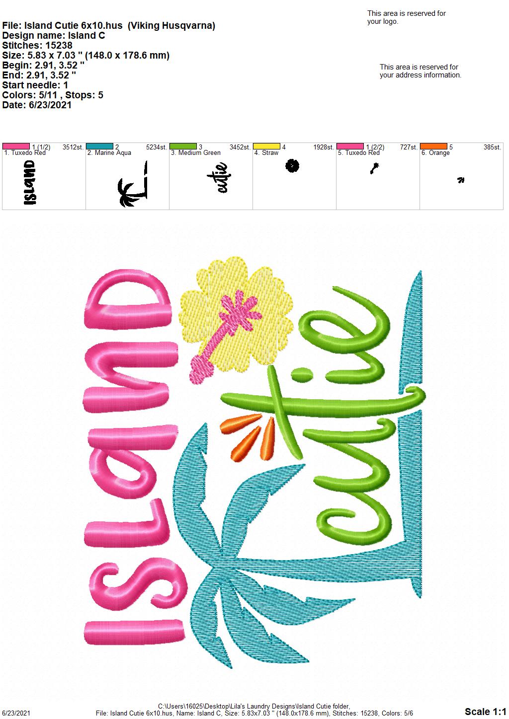 Island Cutie - 3 sizes- Digital Embroidery Design