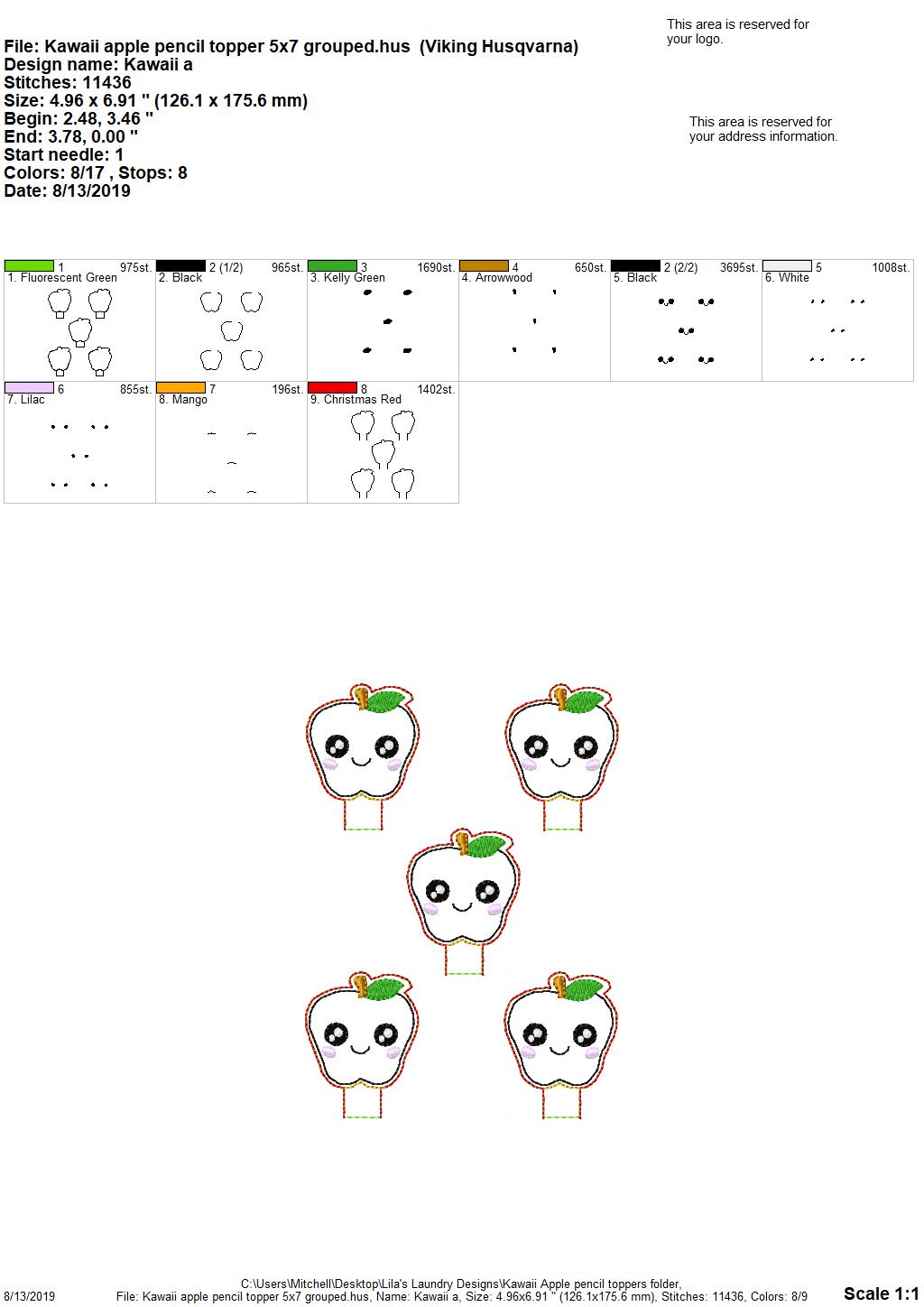Kawaii Apple Pencil Toppers - DIGITAL Embroidery DESIGN