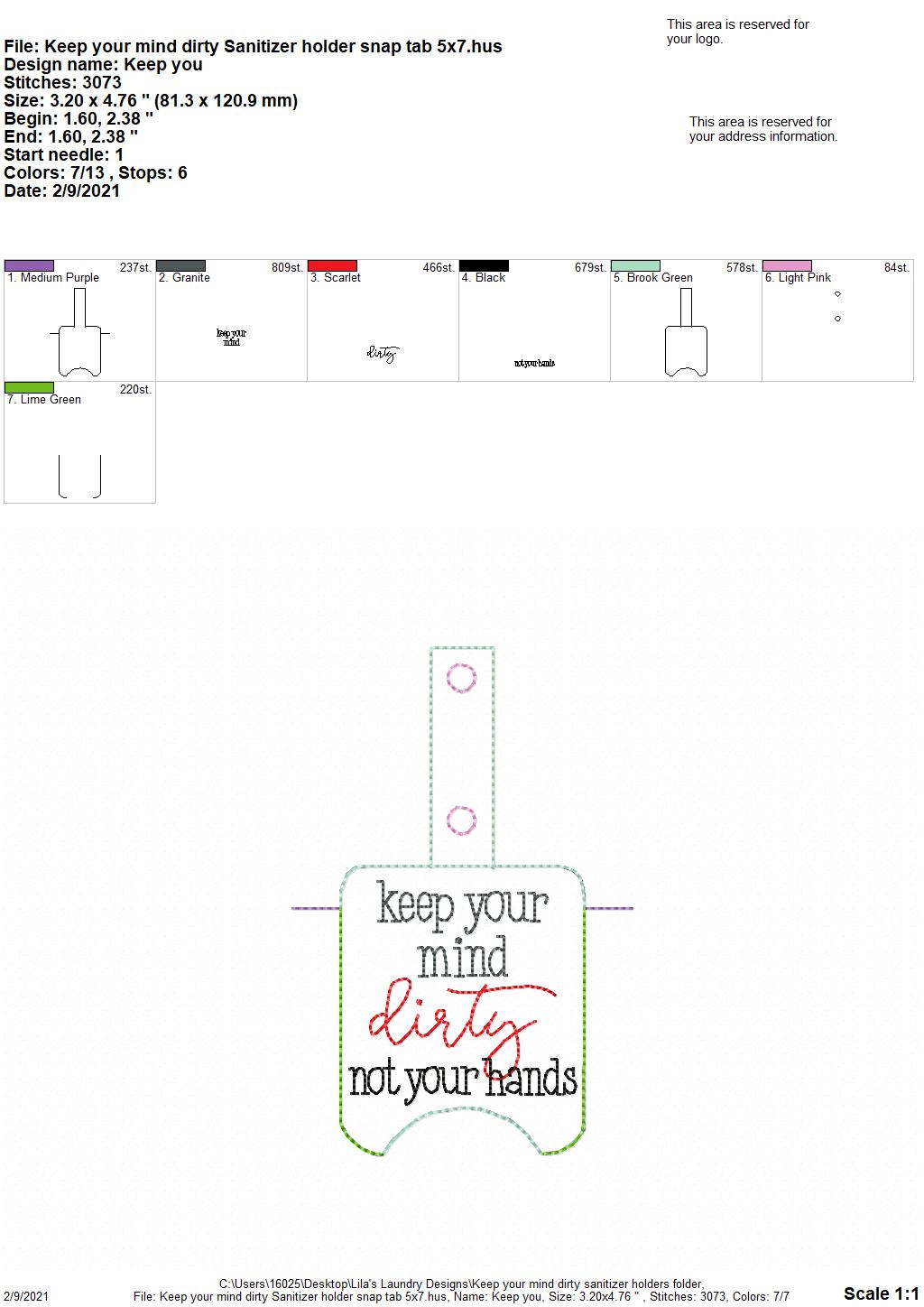 Keep Your Mind Dirty Sanitizer Holders - DIGITAL Embroidery DESIGN