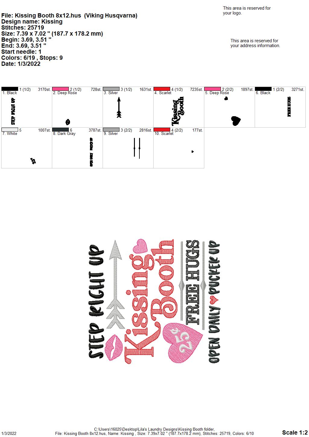 Kissing Booth Sketch - 3 sizes- Digital Embroidery Design