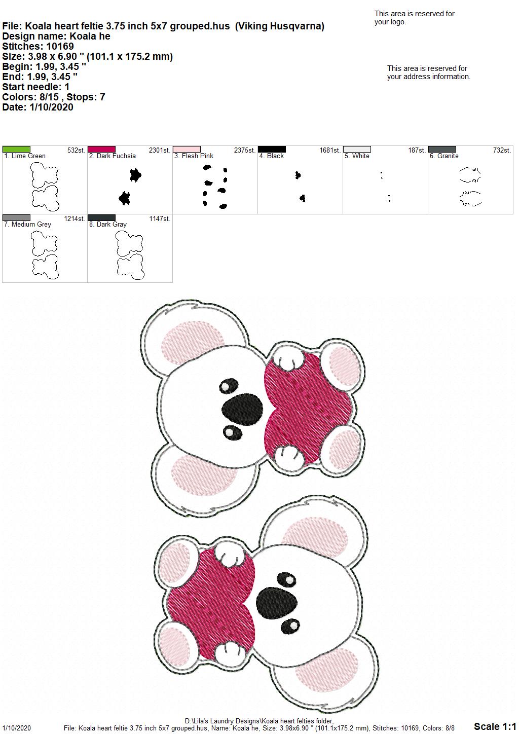 Koala Heart Felties - 3 sizes - Digital Embroidery Design