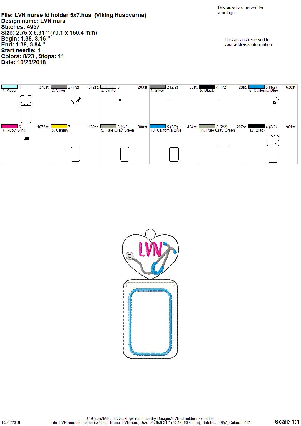 LVN Vertical ID Holder- Digital Embroidery Design