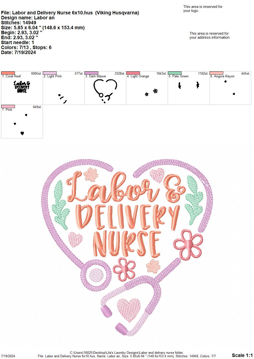 Labor & Delivery Nurse - 3 Sizes - Digital Embroidery Design