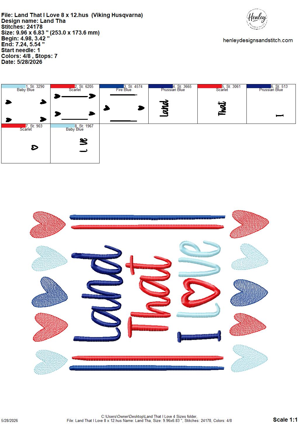 Sketch Land That I Love - 4 x 4, 5 x 7, 6 x 10 and 8 x 12 - DIGITAL Embroidery Design