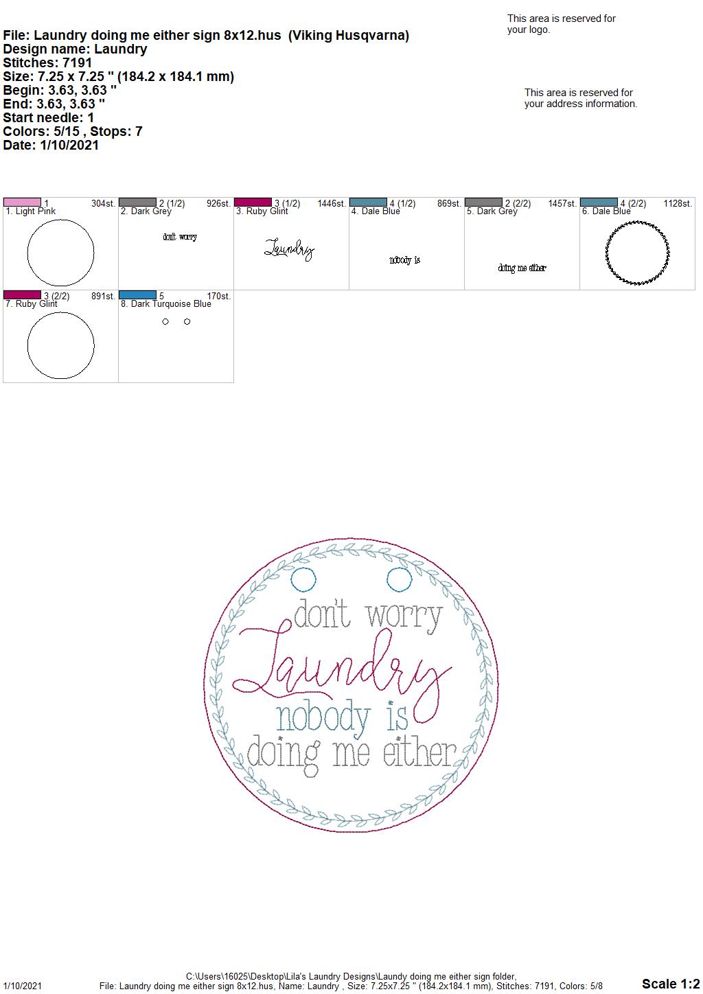 Laundry Doing Me Either Sign - 3 sizes - Digital Embroidery Design