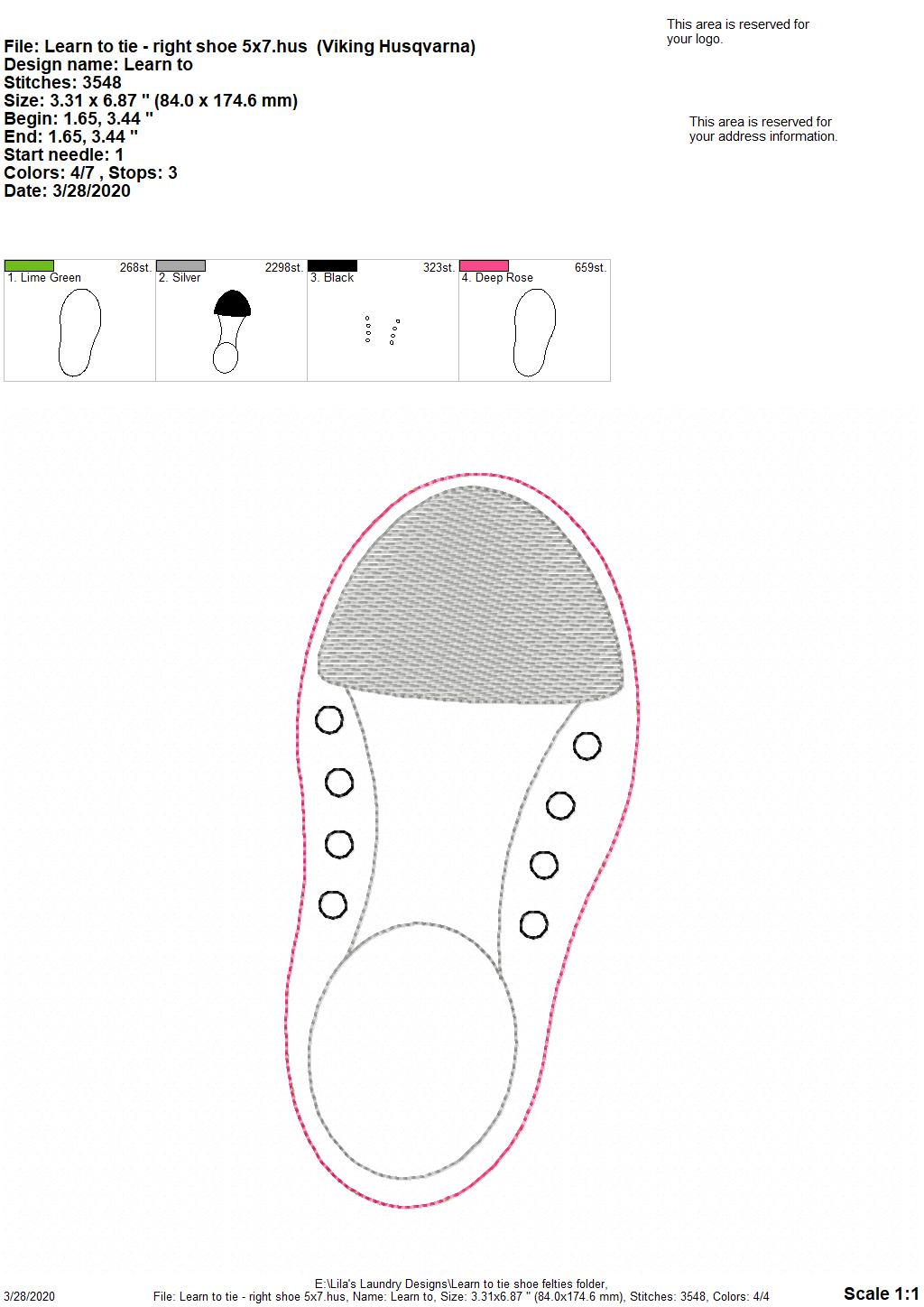 Learn to Ties Shoe Felties - 5x7- Digital Embroidery Design