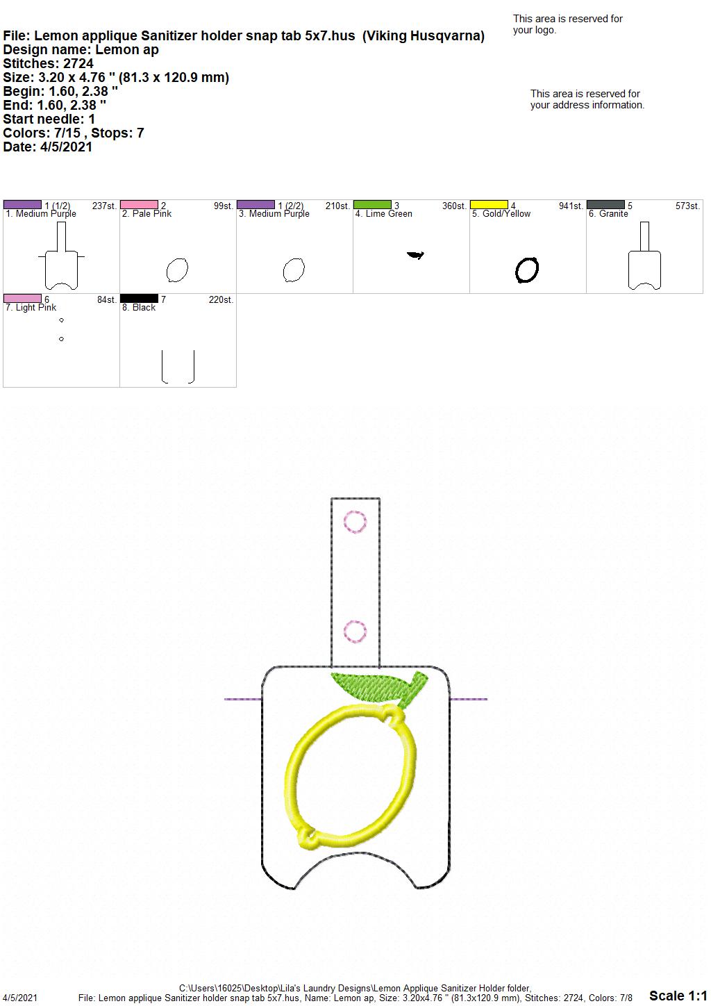 Lemon Applique Sanitizer Holders - DIGITAL Embroidery DESIGN