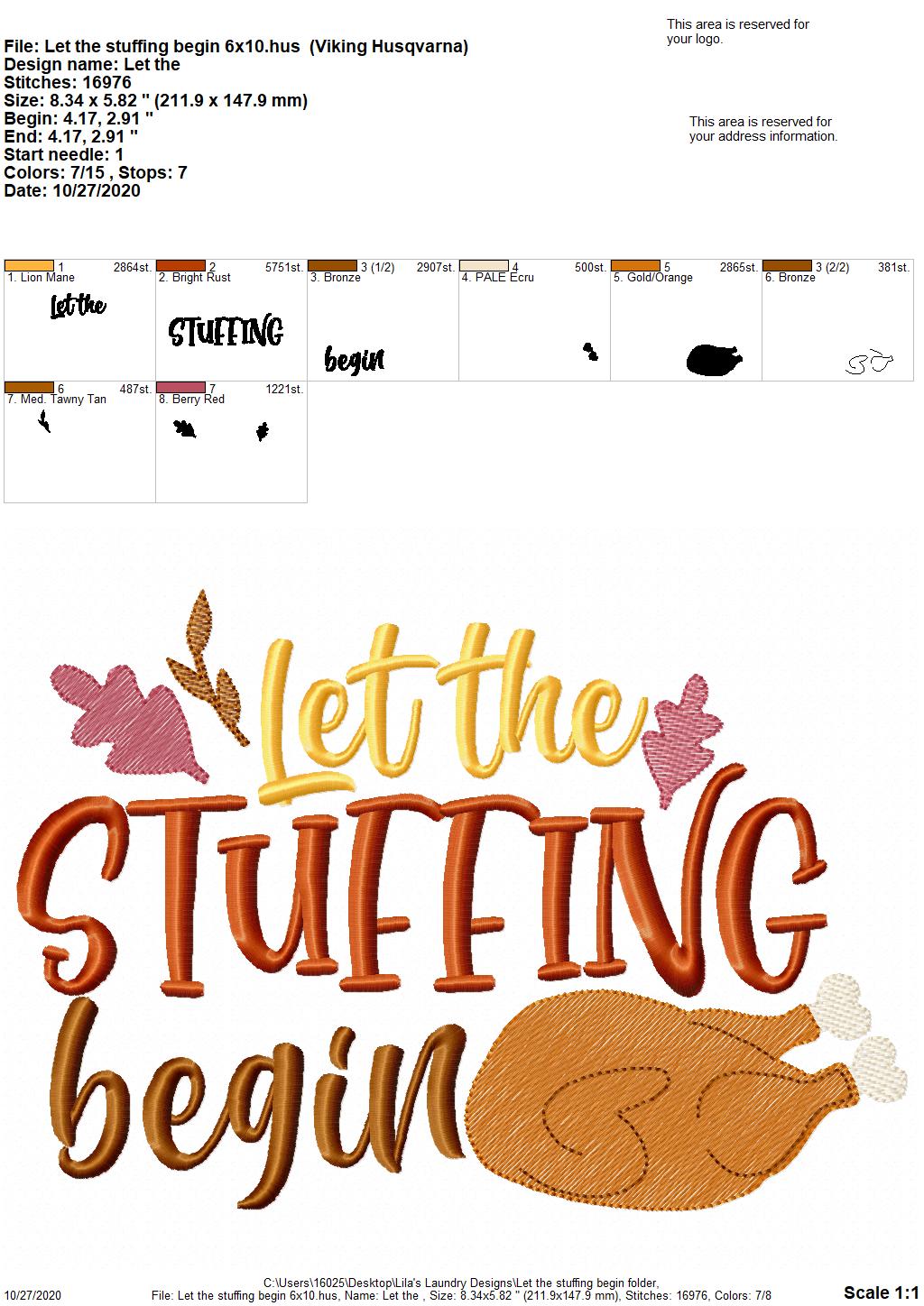 Let The Stuffing Begin - 2 Sizes - Digital Embroidery Design