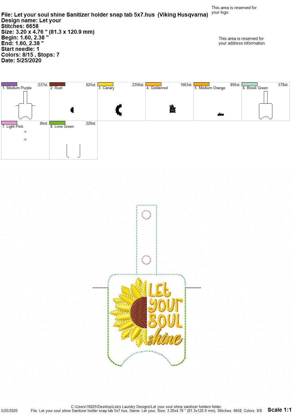 Let your soul shine Sanitizer Holders - DIGITAL Embroidery DESIGN