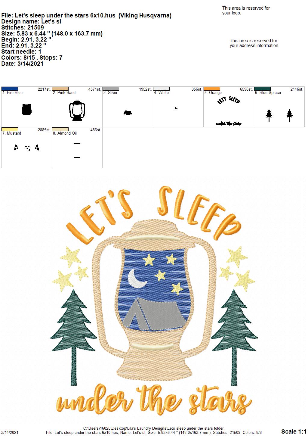 Let's Sleep Under The Stars - 3 sizes- Digital Embroidery Design