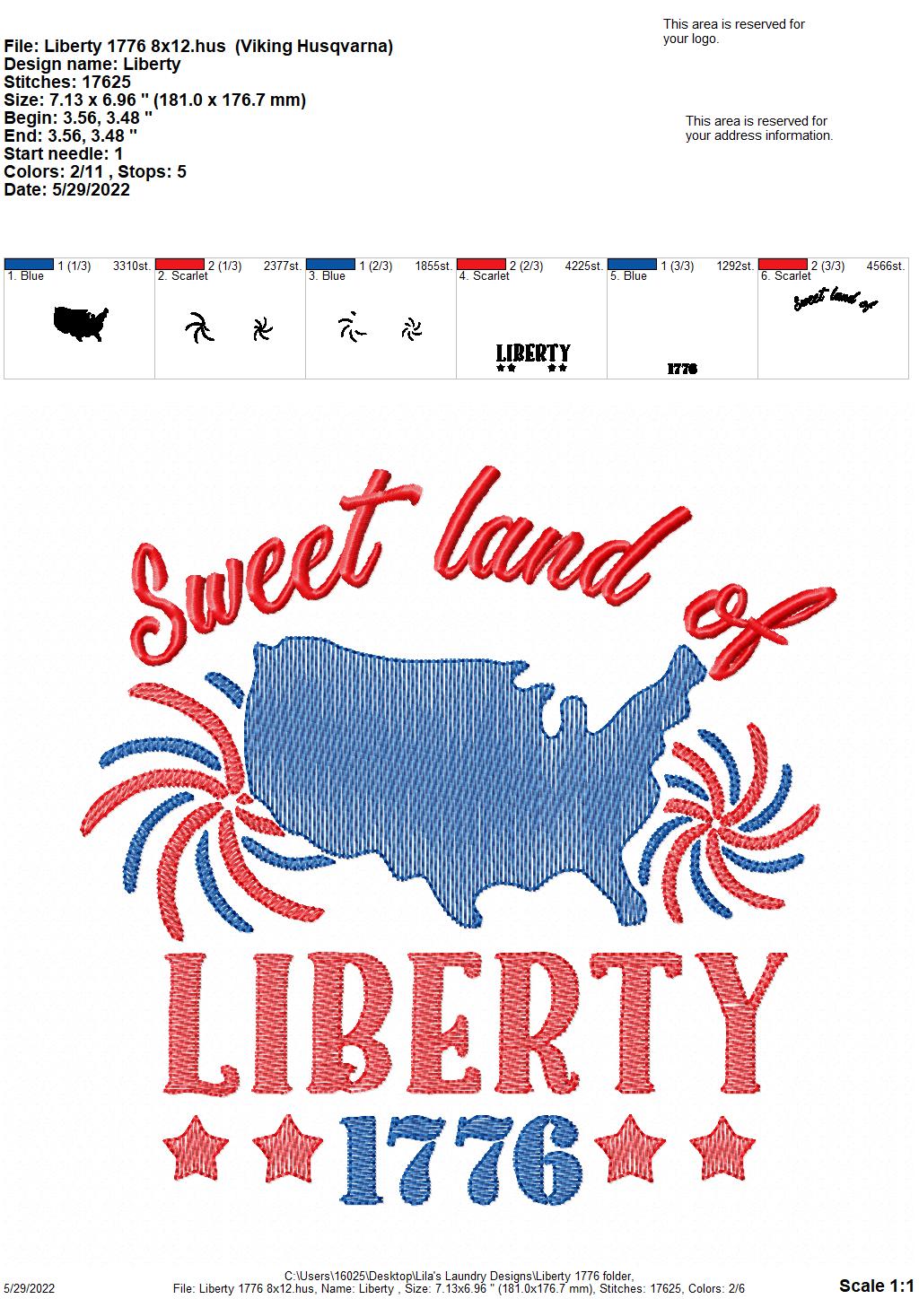 Liberty 1776 - 3 sizes- Digital Embroidery Design