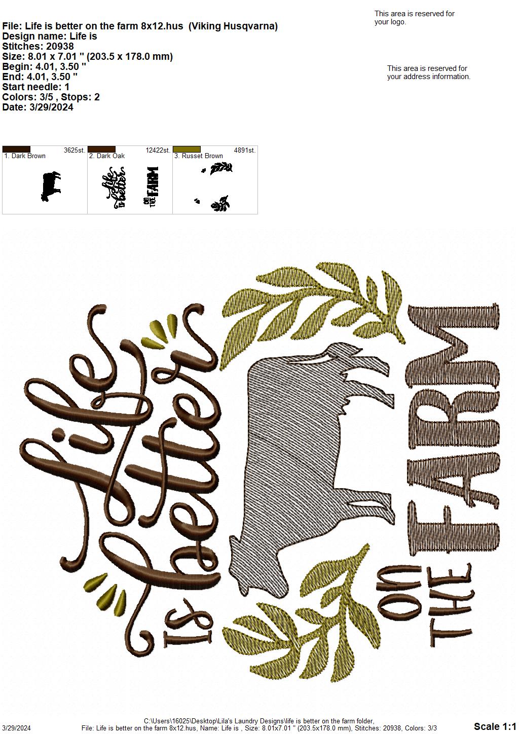 Life is Better on the Farm - 4 Sizes - Digital Embroidery Design