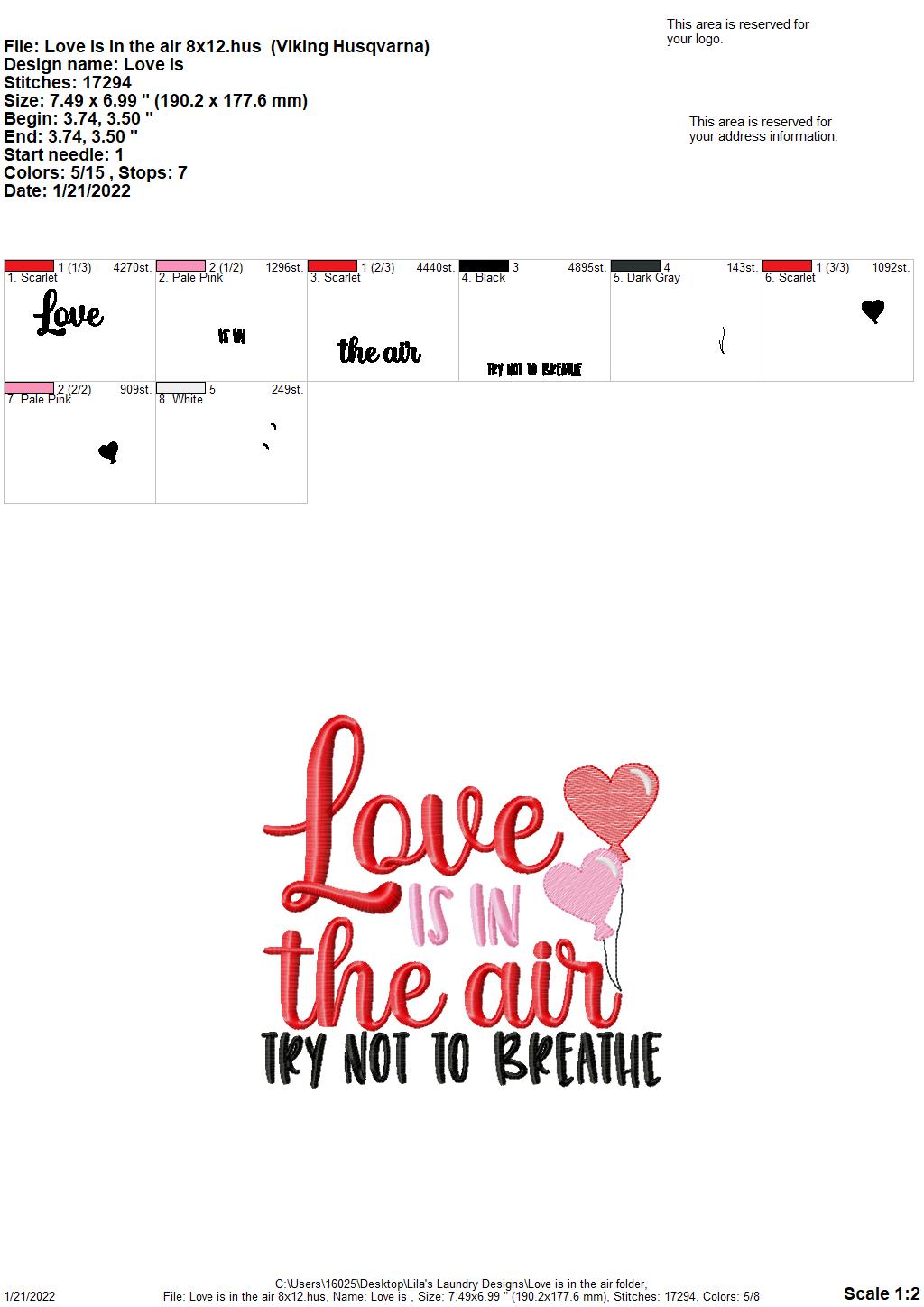Love is in the air - 3 sizes- Digital Embroidery Design