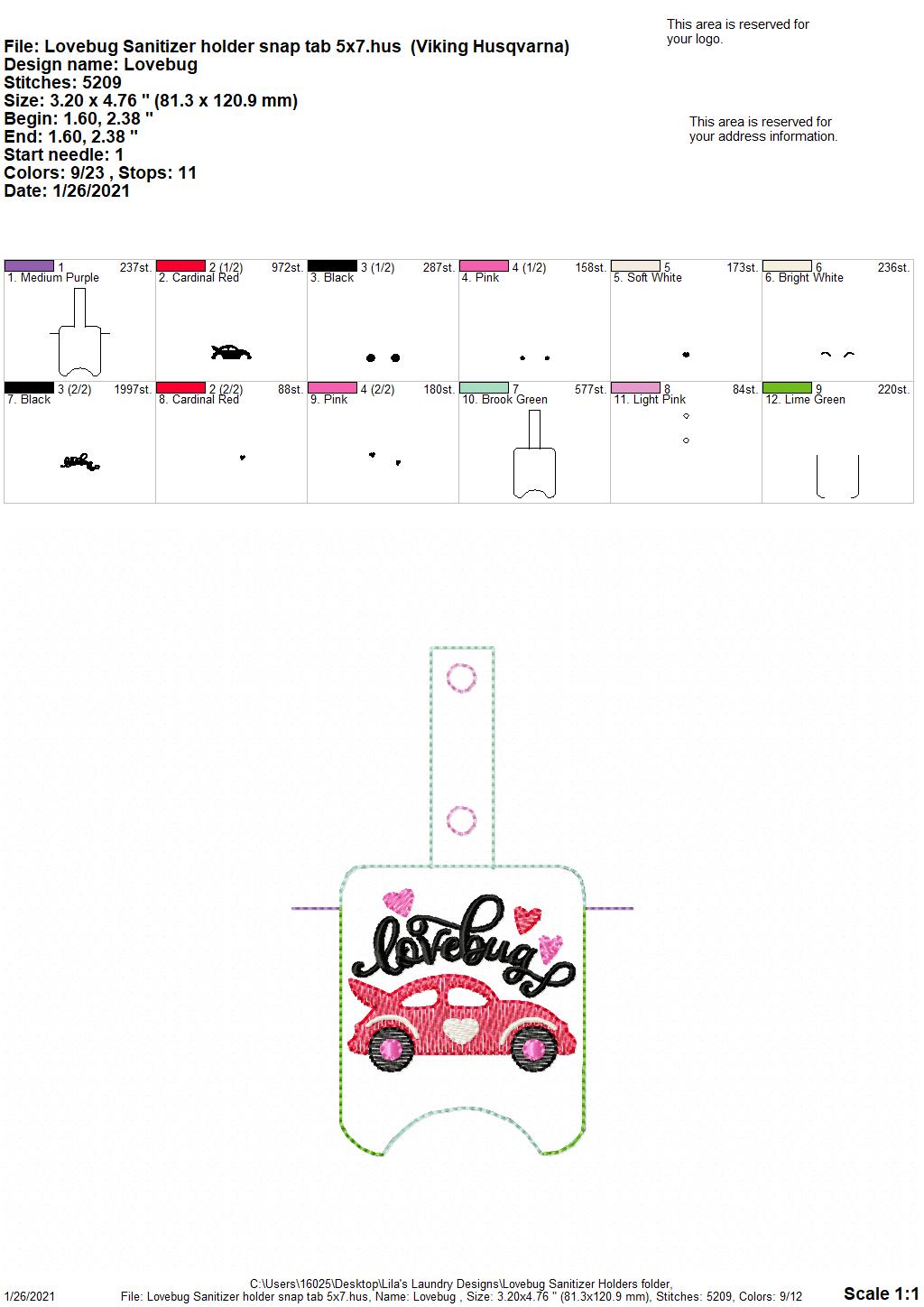 Lovebug Sanitizer Holders - DIGITAL Embroidery DESIGN