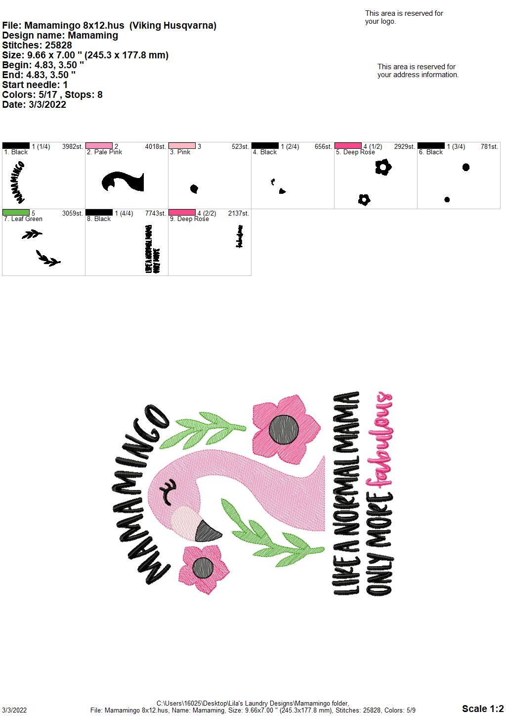 Mamamingo- 3 sizes- Digital Embroidery Design