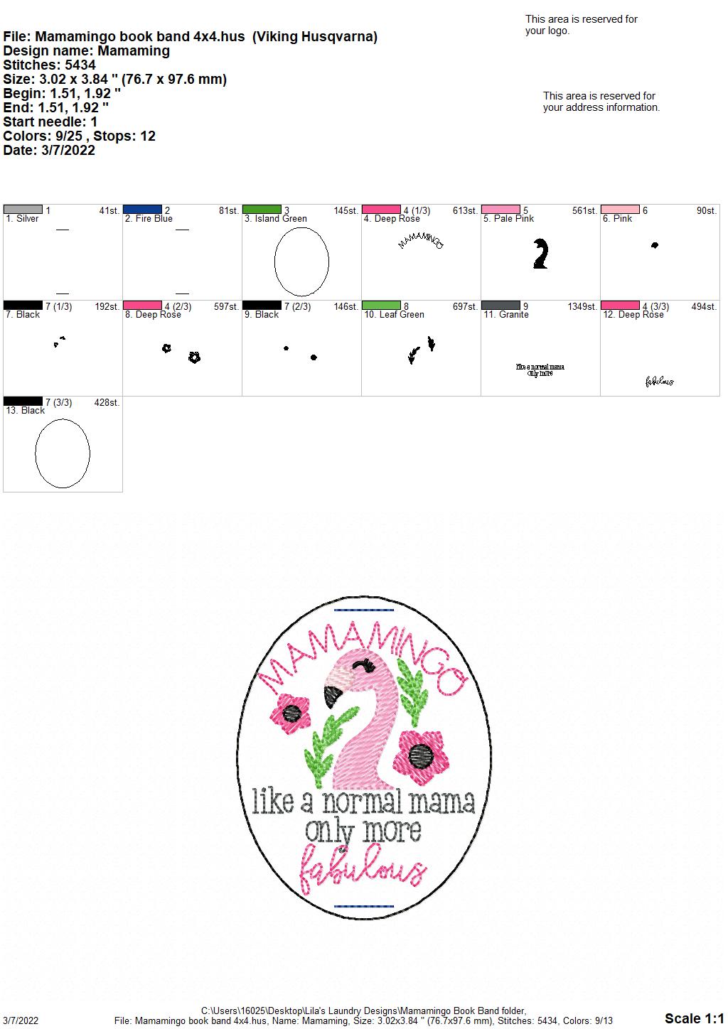 Mamamingo Book Band - Embroidery Design, Digital File