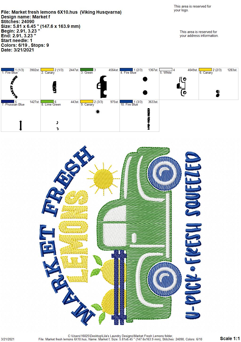 Market Fresh Lemons - 3 sizes- Digital Embroidery Design