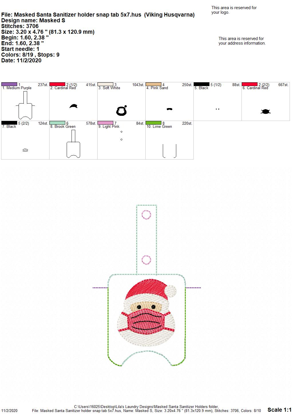 Masked Santa Sanitizer Holders - DIGITAL Embroidery DESIGN