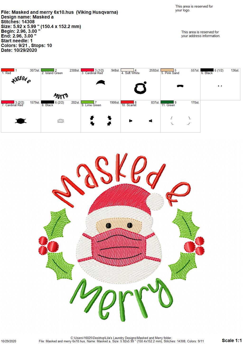 Masked and Merry - 3 Sizes - Digital Embroidery Design