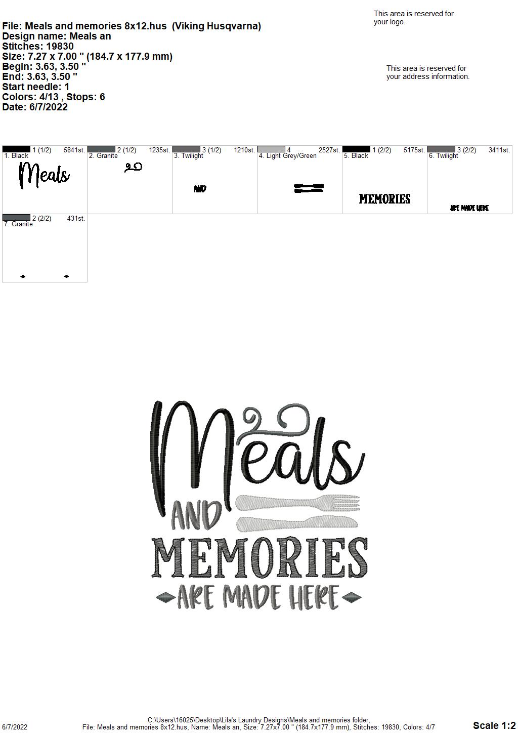 Meals and Memories - 4 sizes- Digital Embroidery Design