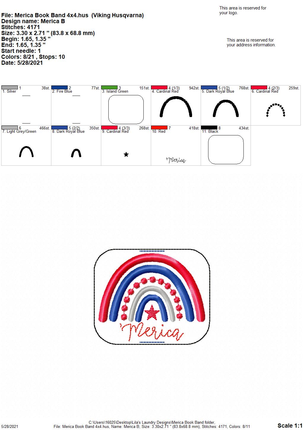 Merica Book Band - Embroidery Design, Digital File