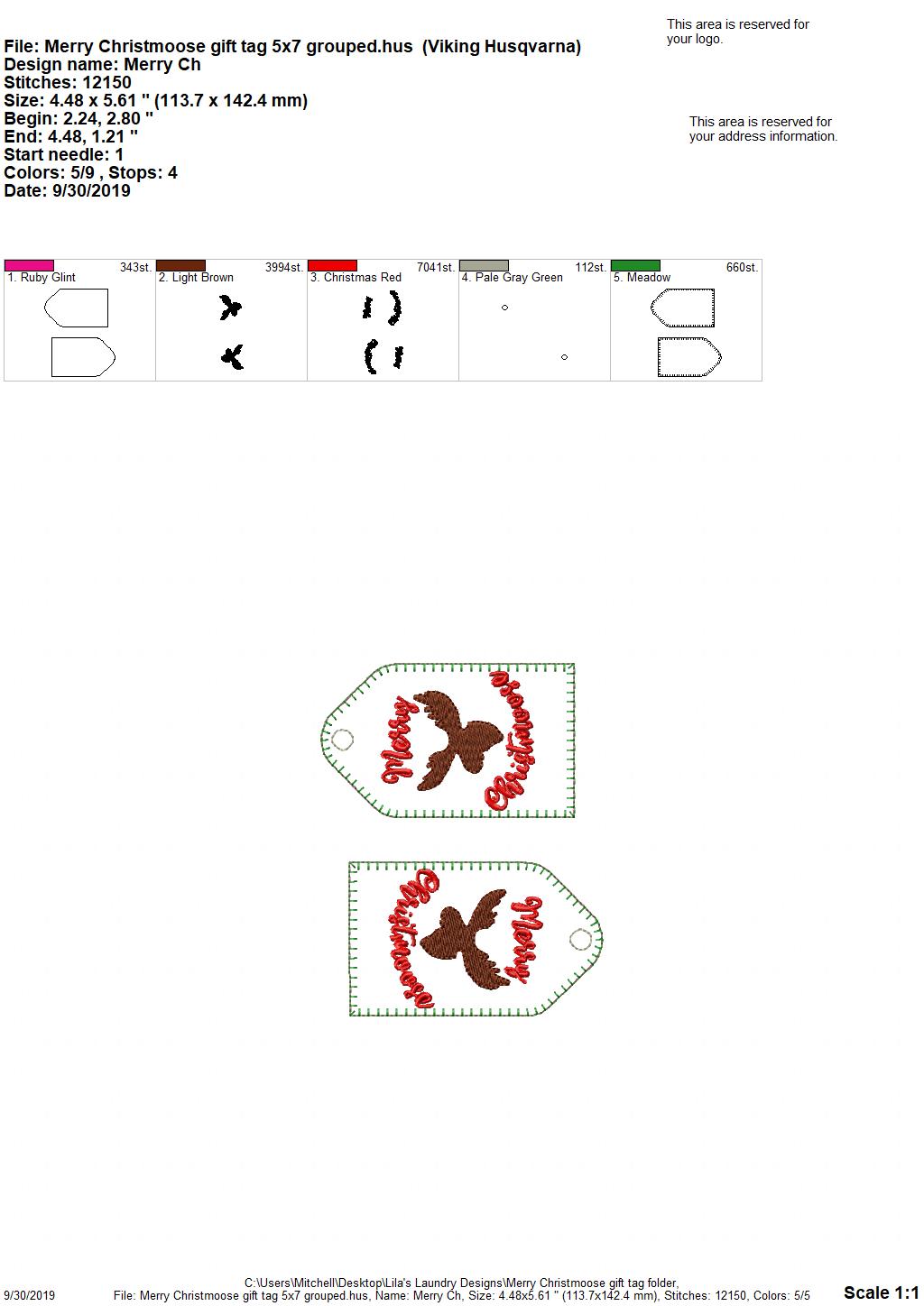Merry Christmoose Gift Tag Feltie - Digital Embroidery Design