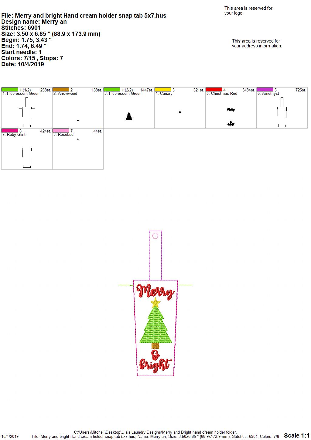 Merry & Bright Hand Cream Holder 5x7 - DIGITAL Embroidery DESIGN