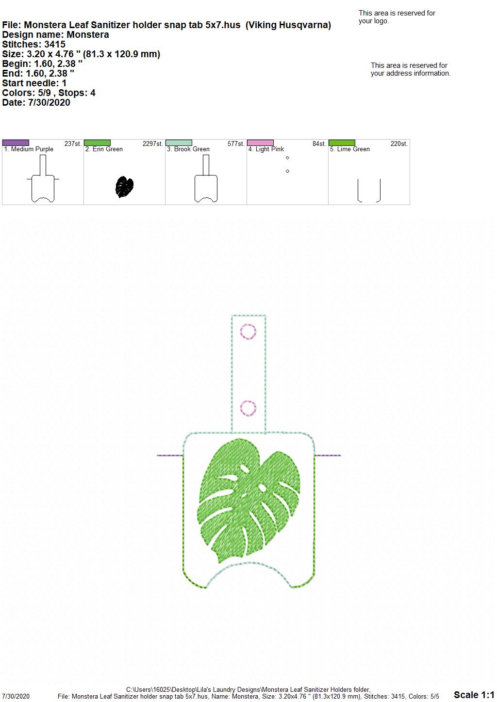 Monstera Leaf Sanitizer Holders - DIGITAL Embroidery DESIGN