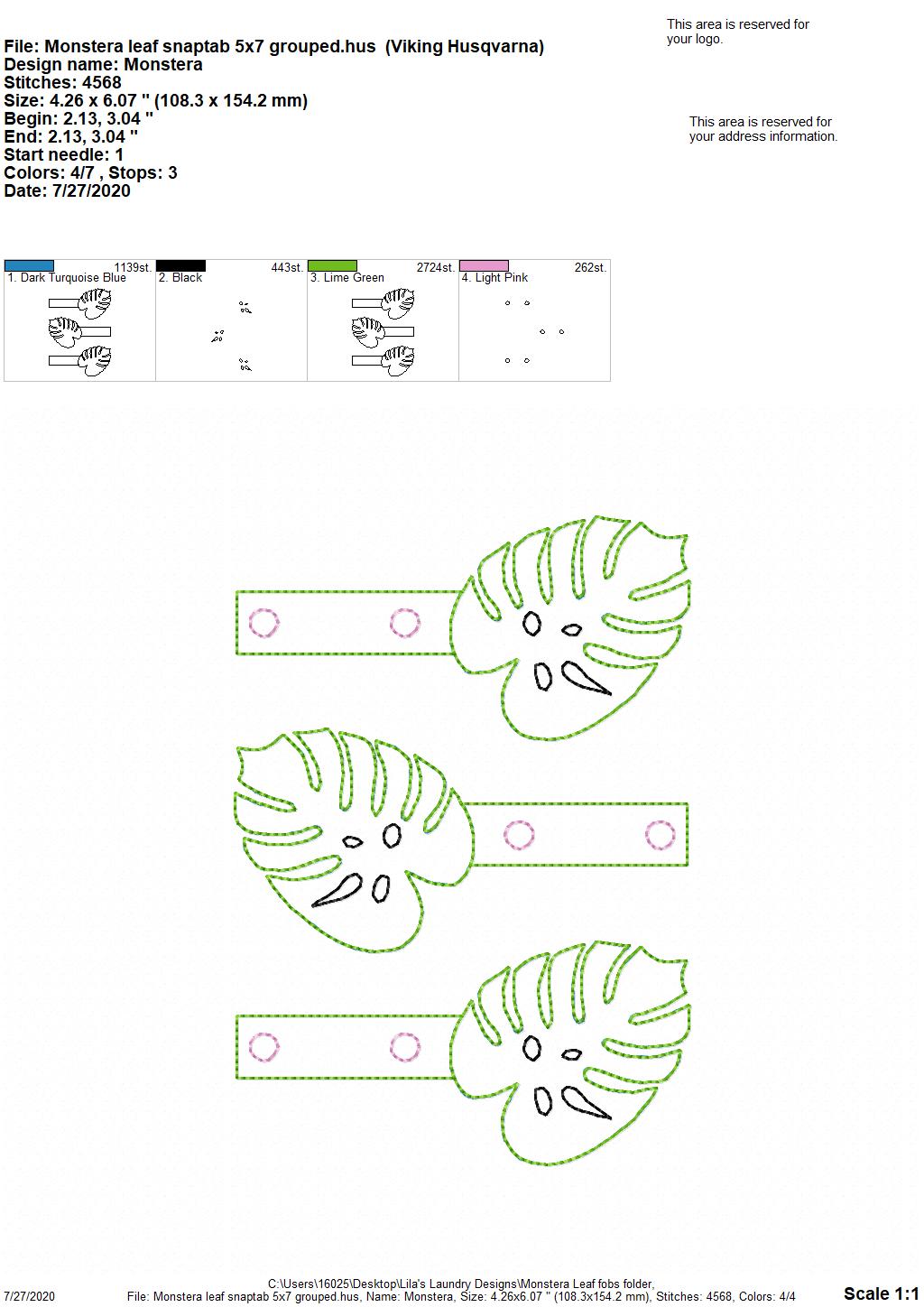 Monstera Leaf Fobs - DIGITAL Embroidery DESIGN
